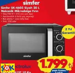 SİMFER SK-4603 SİYAH 20 L MEKANİK MİKRODALGA FIRIN